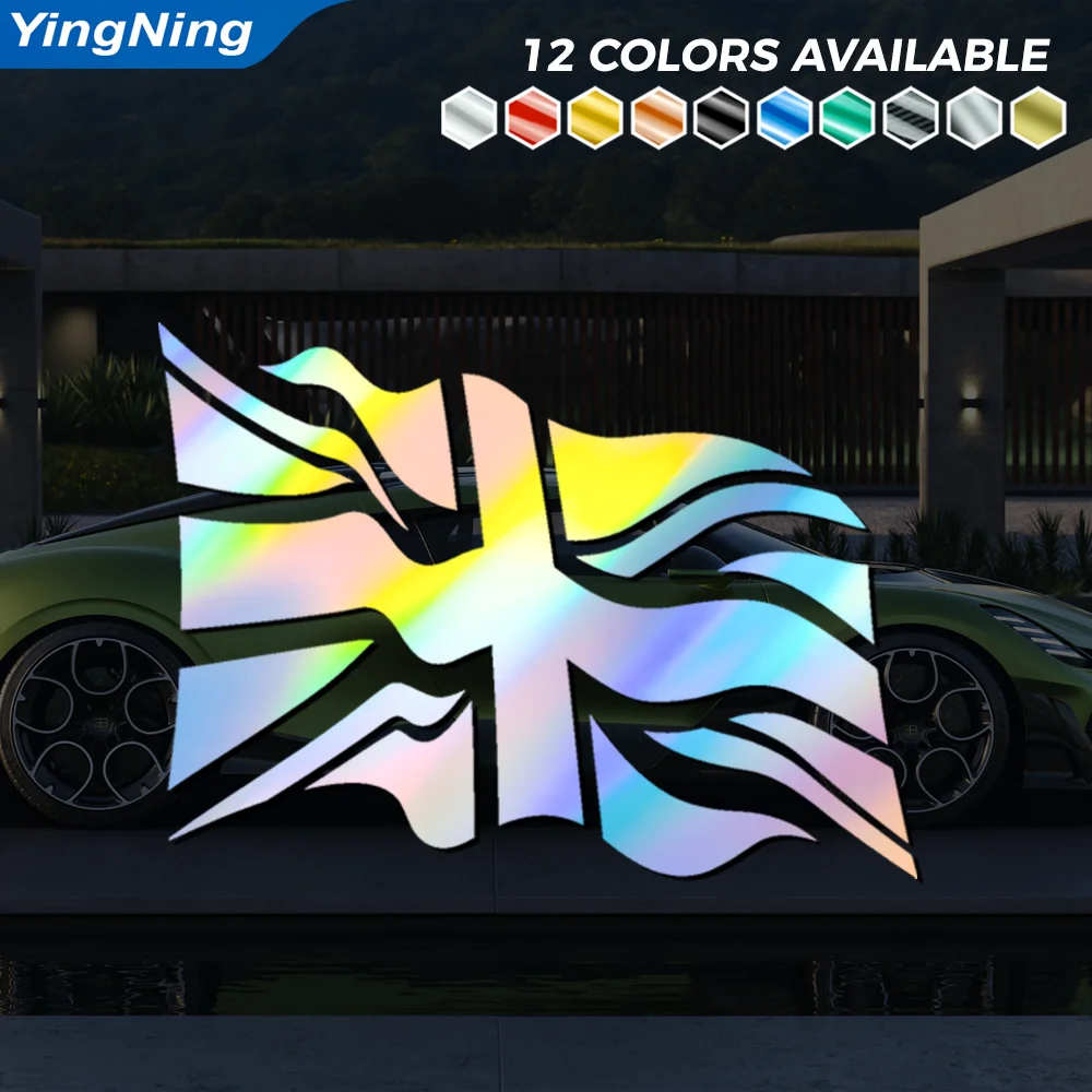 Waving Union Jack Reflective Car Sticker British UK Flag Vinyl Decal Car Window Bumper Self Adhesive Great Britain Vehicle Decor