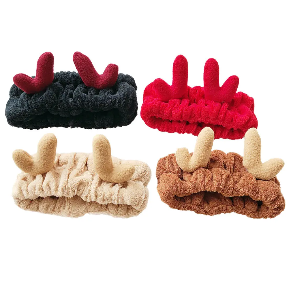 

4Pcs Christmas Antler Headbands Soft Elastic Makeup Shower Hair Band Reusable Washable Breathable Fashionable Gift for Women
