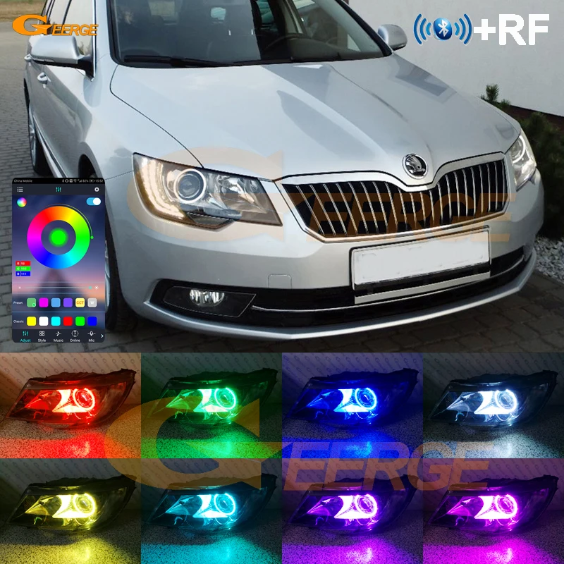 For Skoda Superb 2 II 3T Facelift 2013 2014 2015 Bluetooth App Multi-Color Ultra Bright RGB LED Angel Eyes Kit Halo Rings