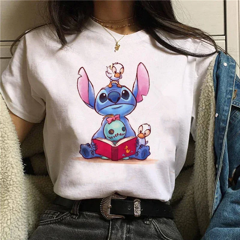 Cartoon Lilo Stitch Funny T Shirt Women Cute Stitch T-shirt Graphic Tshirt Aestheticx Printing Top Tees Female Clothes