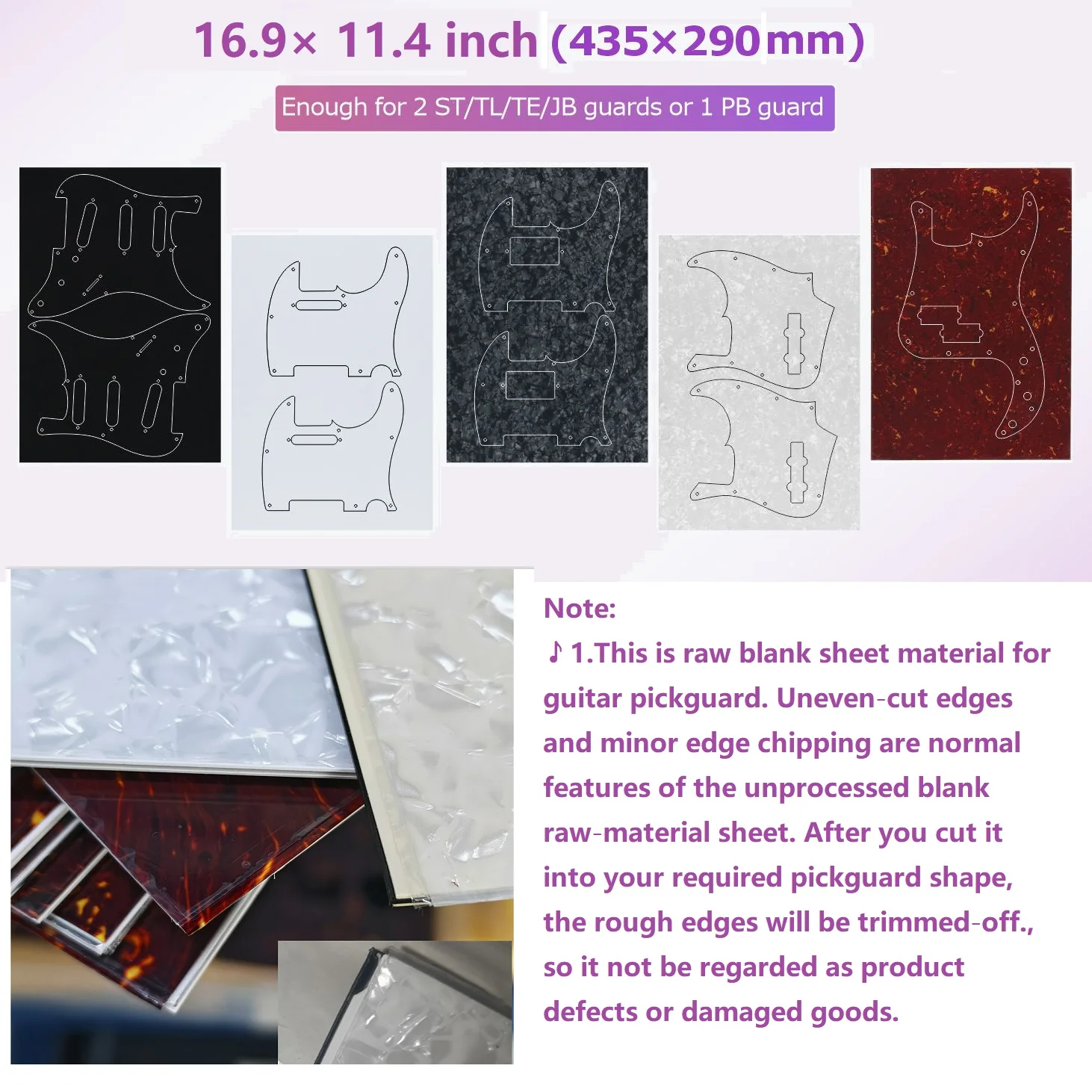 FLEOR 1PC E-Gitarre Bass Schlagbrett Scratch Platte Schlagbrett Material Blank Sheet Custom Platte 430x290x2,3mm für Gitarre DIY – Detail 5