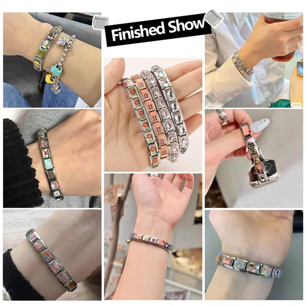 Fashion Heart Star Flowers Animals Italian Charm Links Stainless Steel Fit 9mm Bracelet Jewelry DIY Making Gifts Wholesale