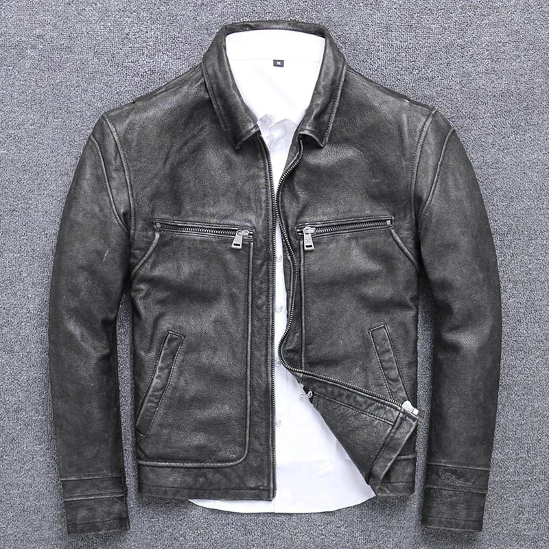 Brand New Men Cowhide Coat Natural Quality Thick Men's Genuine Leather Jacket.vintage Style Clothes Veste Homme Xhl201