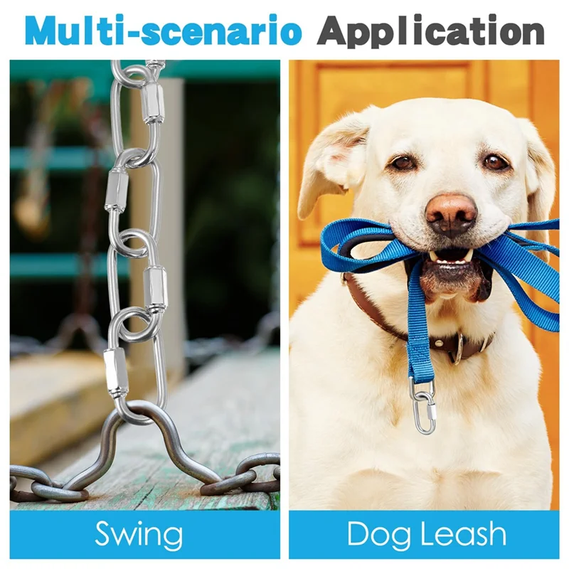 AB66-50 stuks roestvrijstalen snelketting link M3.5, 1,45 inch, 174Lbs D-vorm vergrendeling kettinghaken ketting link connector