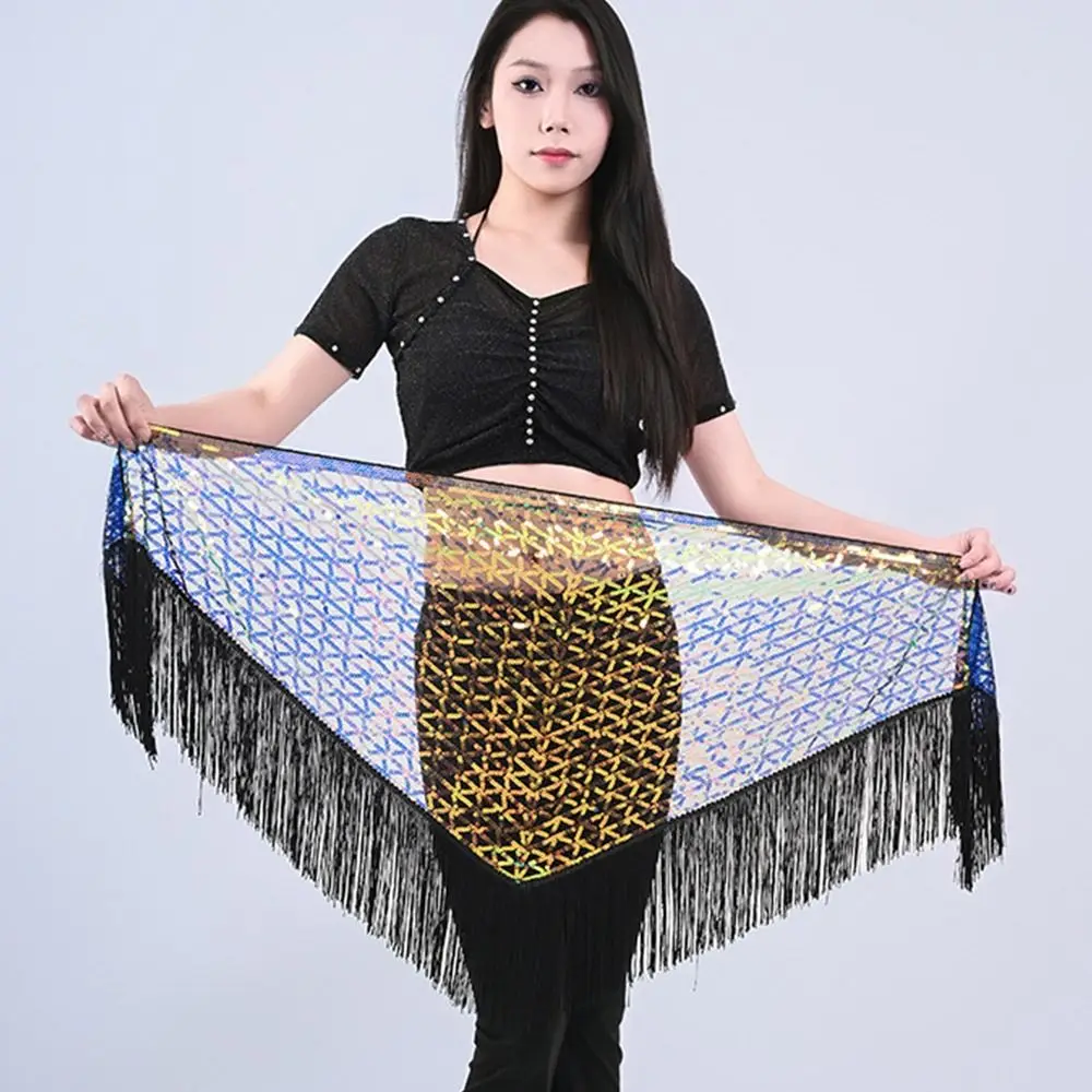 Moda borla dança do ventre hip cachecol boêmio lantejoulas cintura corrente crochê cinto de dança do ventre mostrar trajes