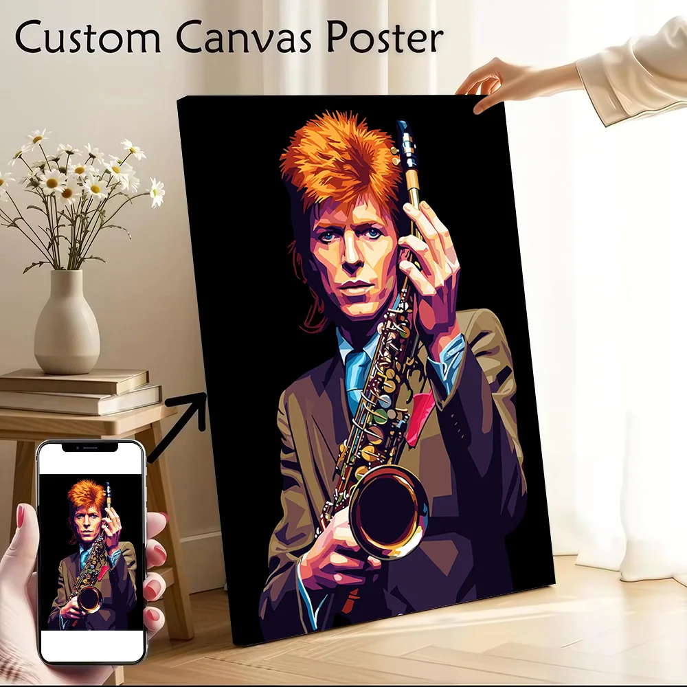 David Bowie With Saxophone Pop Art Canvas Wall Arts Poster Customizable Pictures Printing for Room Modern Home Decoration Mural