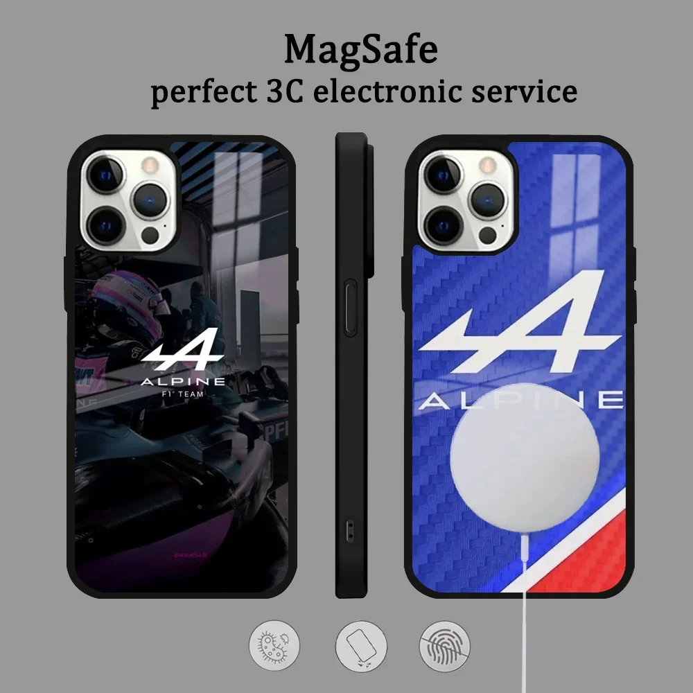 A-Al-pine Logo Tricolor French Phone Case For IPhone 16 15 14 13 12 11 Pro Max Plus Mini Magsafe Mirror Wireless Magnetic Cover