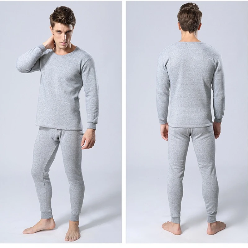 Men's Thermal Underwear Sets Thin Fleece Coldproof Long Johns Base Layer 2 Piece Set Round Neck Lined Thermo Clothing Pajamas 5