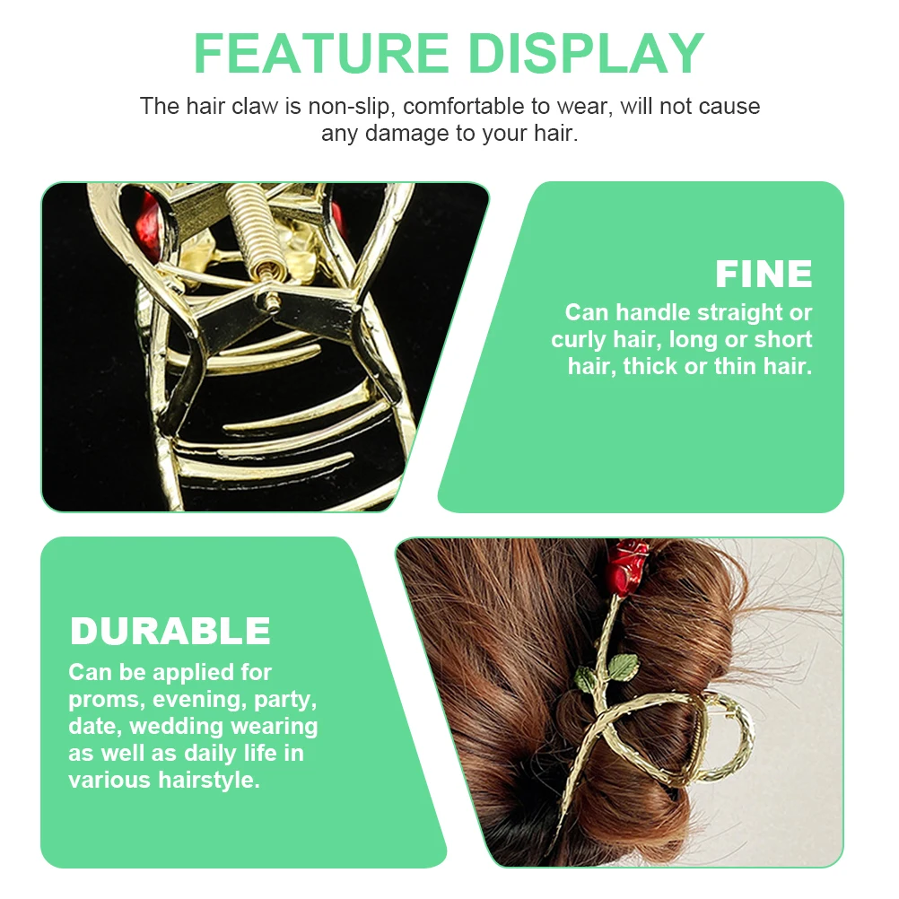 

Creative Rose Hair Claw Clip Metal Flower Barrette Stylish Non Slip Comfortable for Daily Life Prom Party Wedding Gift