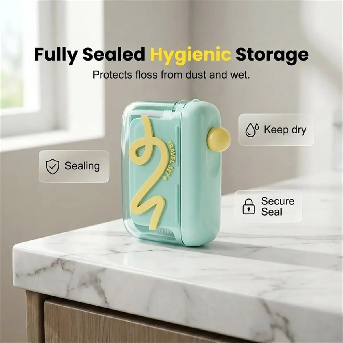 Utility Design Portable -Up Floss Dispenser with 50 Dental Floss Pieces, Refillable - Ideal for Home & Travel As Show1