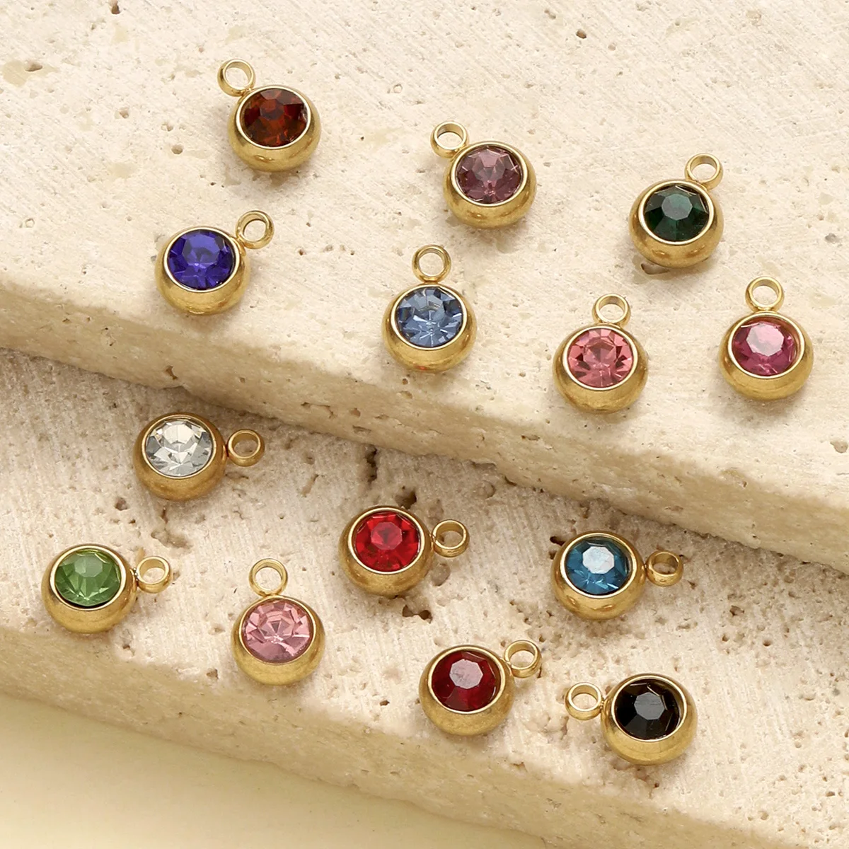 

30Pcs/Lot Gold Color Colorful Rhinestone Birthstone Charms Stainless Steel Pendants For DIY Jewelry Making Accessories Wholesale