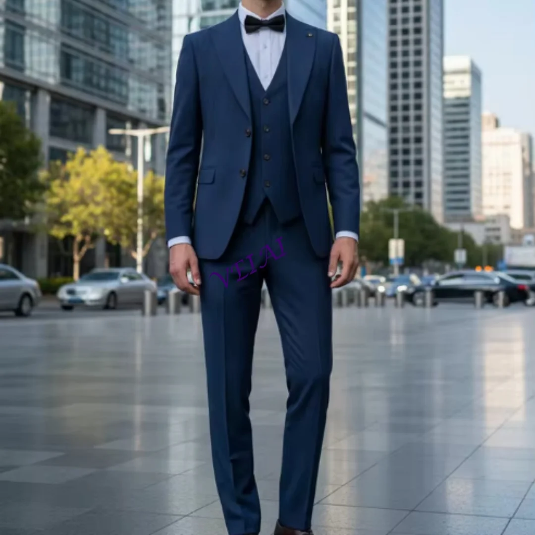 

Customizednew 2 buttons on suit blue modern design mens office wear blazer coustime homme luxe Bead edge craftsmanship