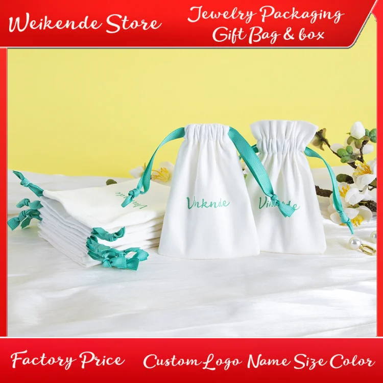 

50Pcs Bulk Personalized Logo Jewelry Flannel Velvet Gift Bag Ribbon Drawstring Pouch For Cosmetic Glasses Earring Bracelet Sack