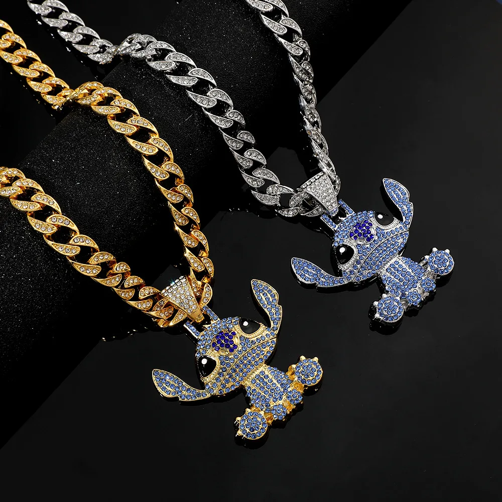 collana girocollo Stitch Disney per uomo e donna Collana con ciondolo cubano punto diamante accessori personalizzati Halloween