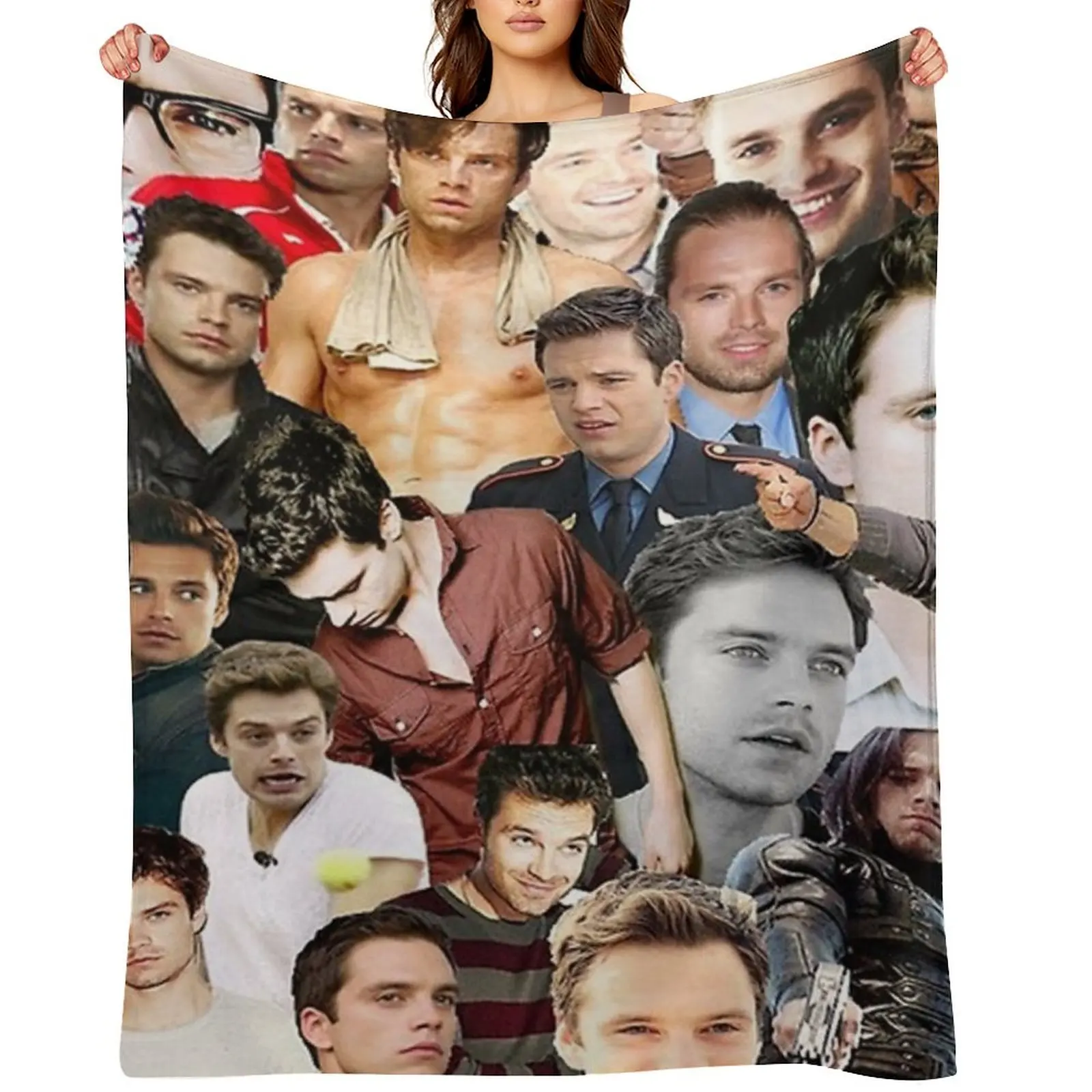 

Sebastian Stan Photo Collage Throw Blanket Soft Plaid sofa bed Luxury Sofa Throw Blankets