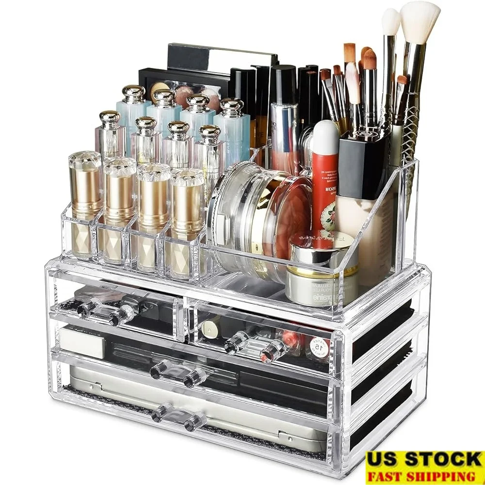 

Acrylic Makeup Organizer 4 Drawers Portable Vanity Storage Clear Cosmetic Holder Lipstick Storage Jewelry Organizer Bathroom