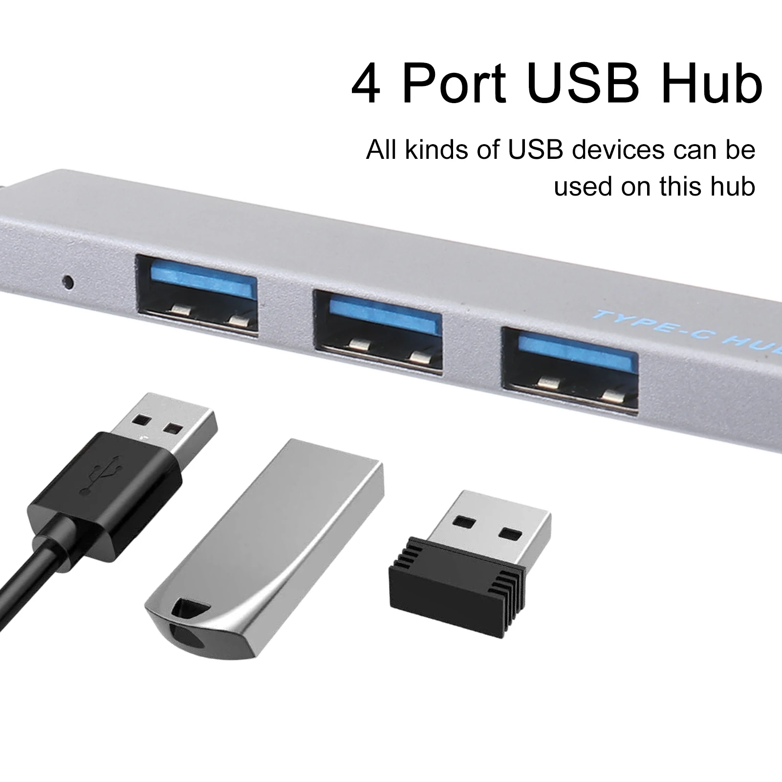 

4 Port USB Hub Type Holder for Laptop High Speed Transfer Aluminum Alloy Ultra Thin Plug Play Adapter Grey
