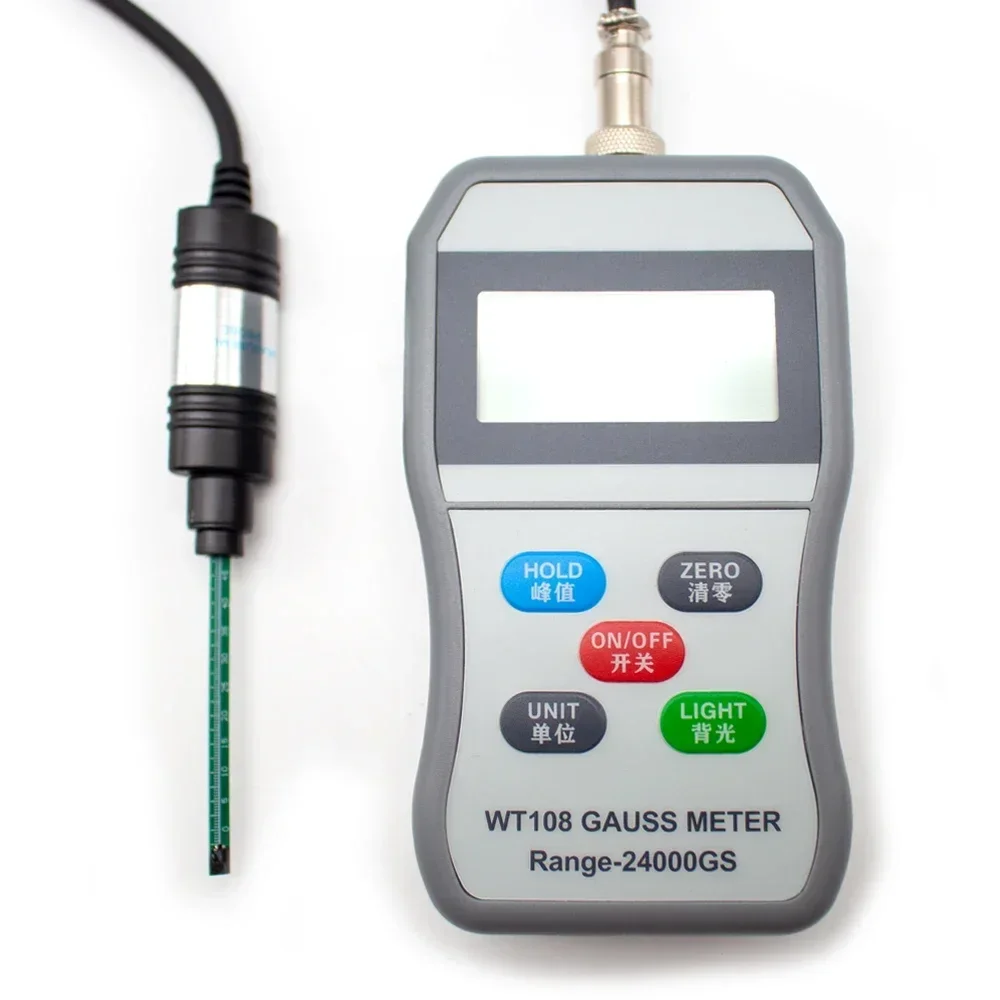 WT108 Gaussmeter Magnetic Field Strength Tester Digital Display Handheld Tesla Meter Magnetic Field Strength Test Magnetometer