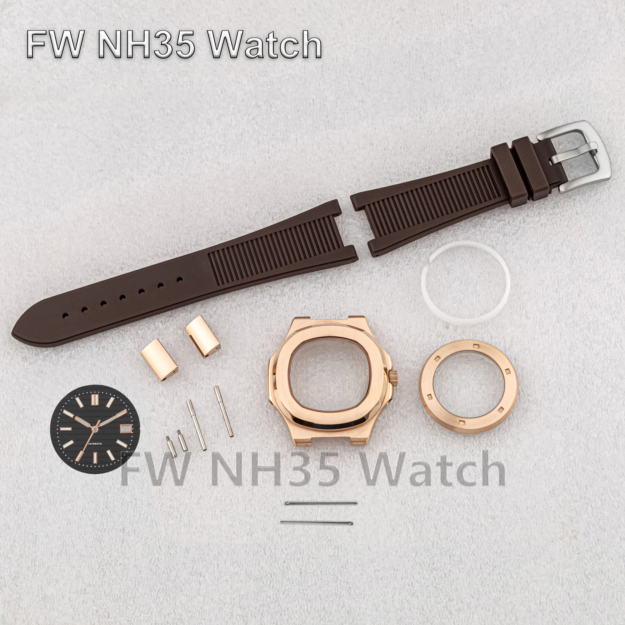 

NH35 Watch Case for Modified Nautilus Luminous Dial Hands Rubber Strap Sapphire Crystal Stainless Steel Water Resistanst Case