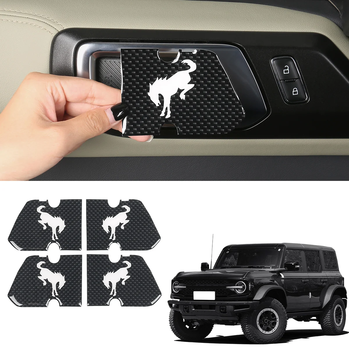 Suitable for Ford Bronco special drop glue carbon fiber pattern car interior door bowl handle decoration protection sticker modi