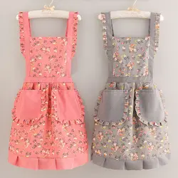 Canvas Floral Princess Skirt Apron,Double-sided Small Floral Pockets,Breathable Dirt Resistant Apron,Anti Fouling Wear-resistant