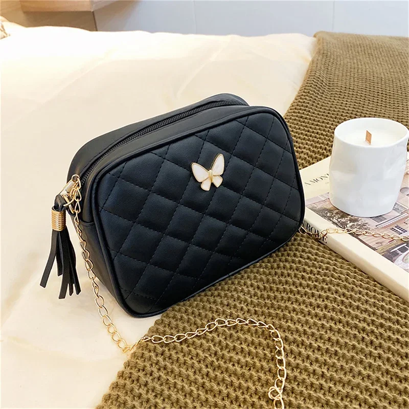 Women Small PU Leather Lingge Embroidery Crossbody Bag Causal Chain Shoulder Bag Fashion Luxury Brand Leather Purse