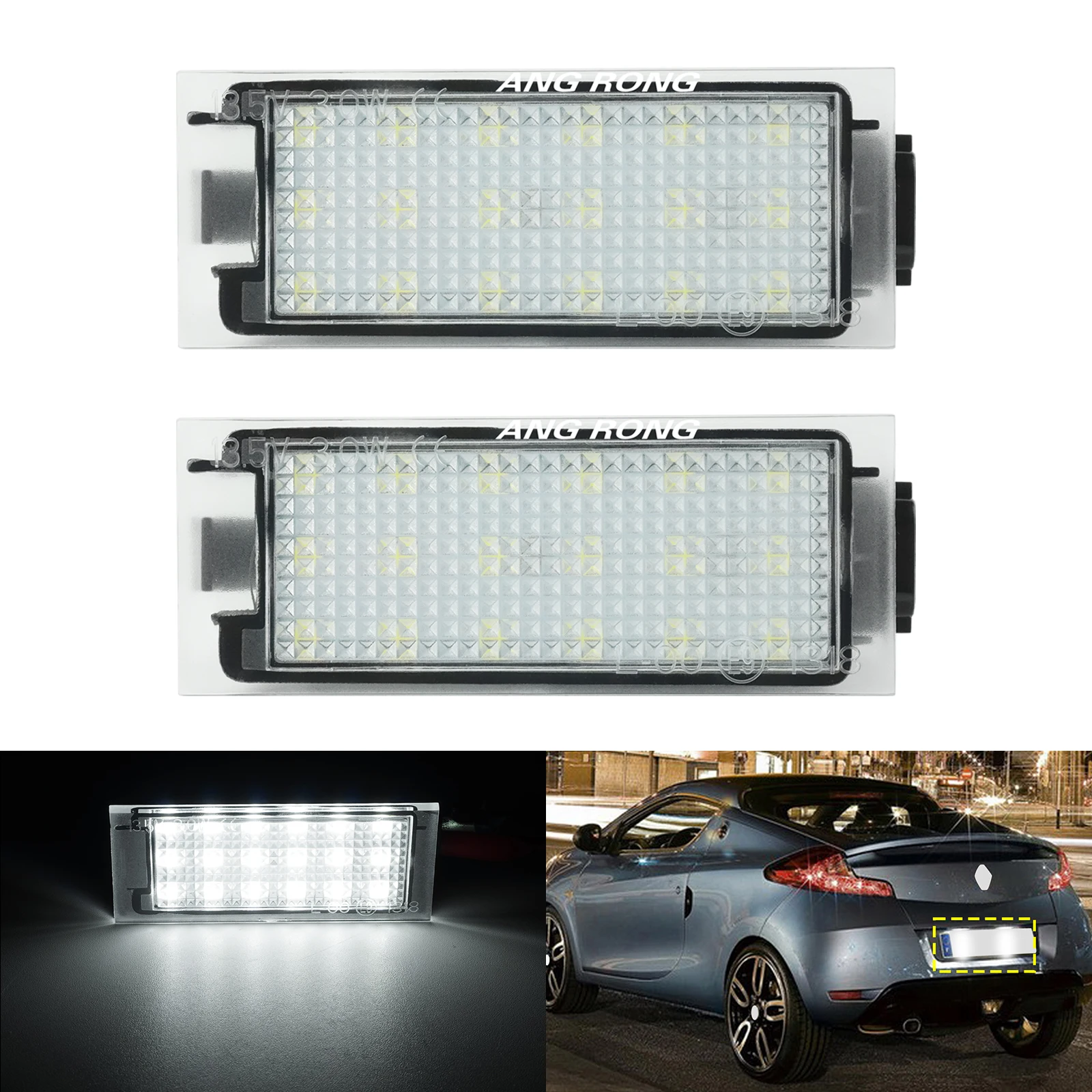 ANGRONG 2X CANBUS License Number Plate LED Light Canbus For Renault Laguna Master Megane Trafic MK3