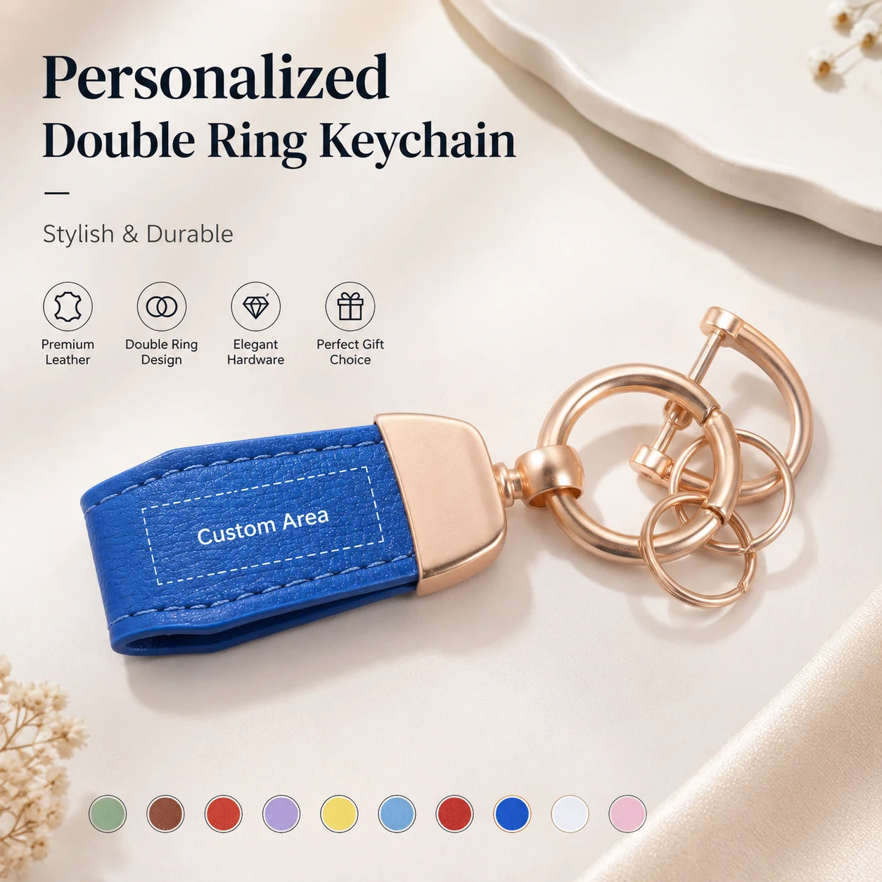 Personalized Name Leather Keychain Creative Laser Engraving DIY Double Ring Key Holder Custom Text Keychain view 5