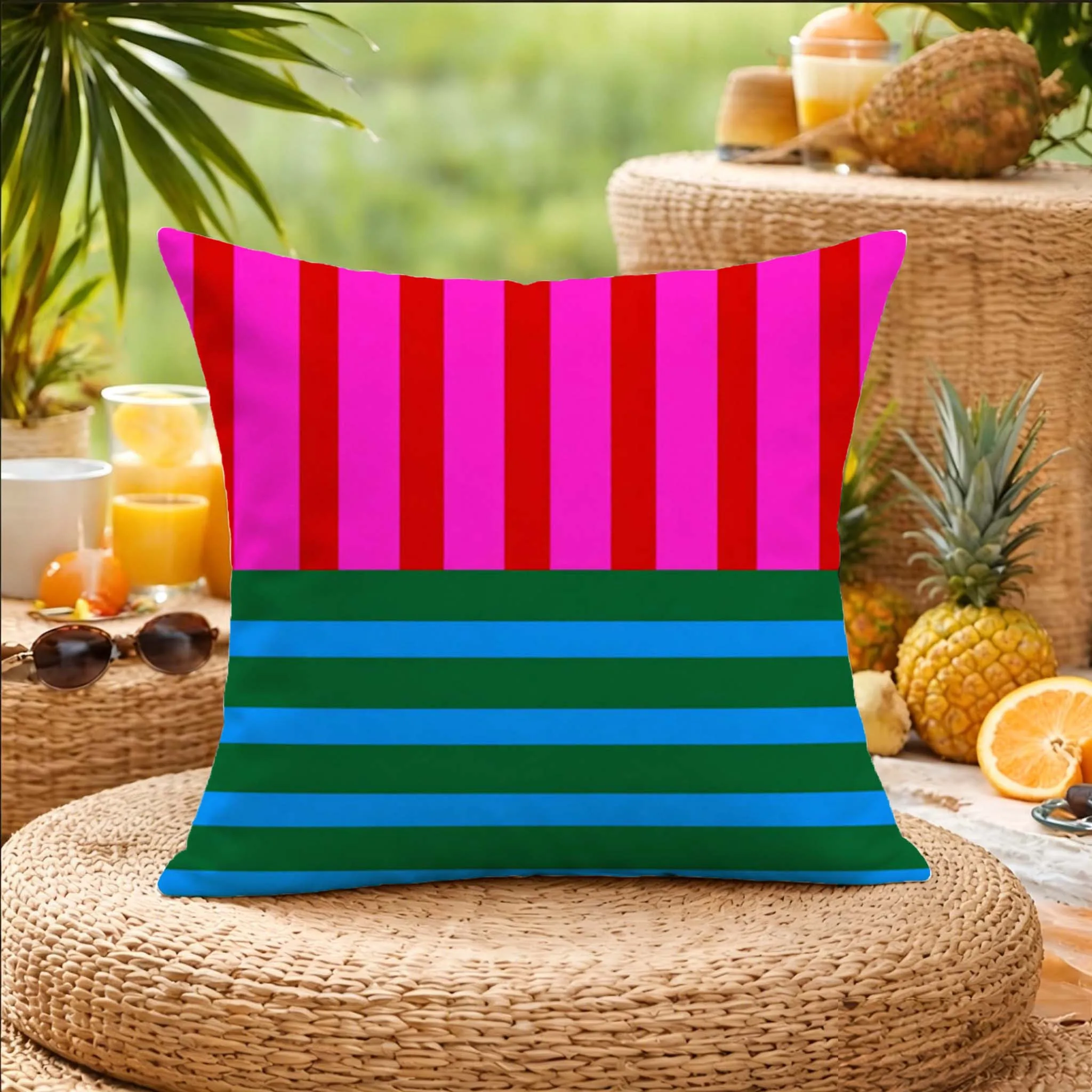 Colorful Striped Pillowcase, Pink Green Blue Cushion Cover, Geometric Print Decor, Bright Home Textile Throw Pillow