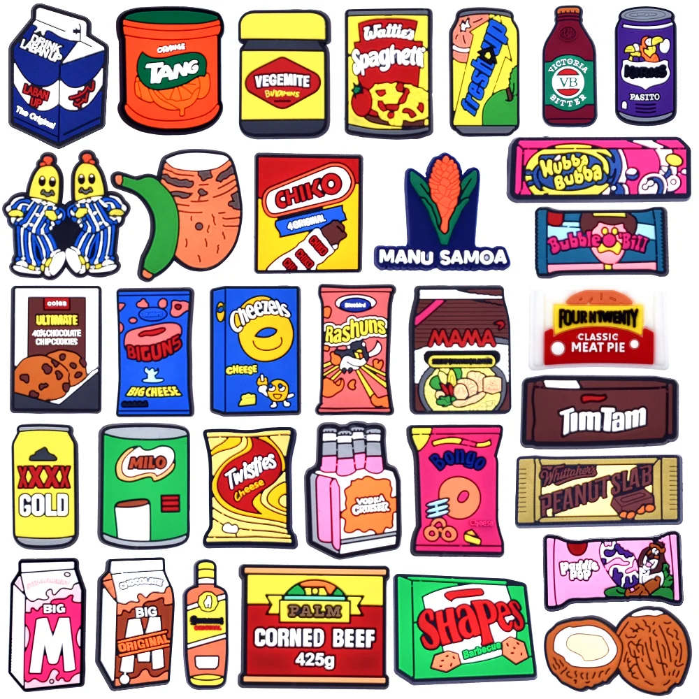 1 Uds. Preciosa serie de serpiente, abalorio para zapatos, comida australiana, dibujos animados, agujero para bebida, accesorios para zapatillas, regalos para niños, decoración de botones de patatas fritas de leche