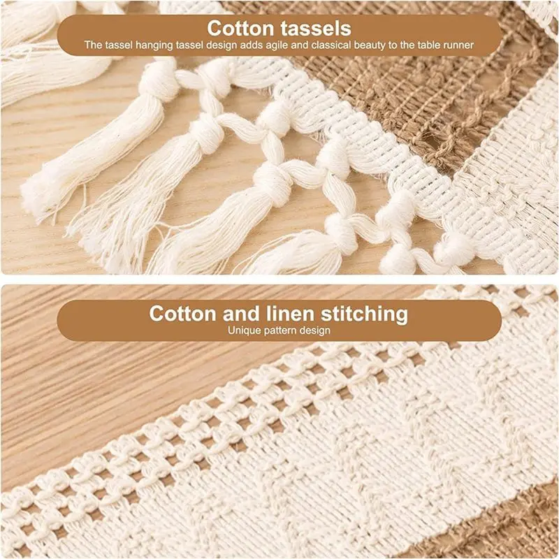 Carefree- Macrame Table Runner 71Inch Long for Home Decor Boho Table Runner Cream & Brown Farmhouse Table Runner with Tassels