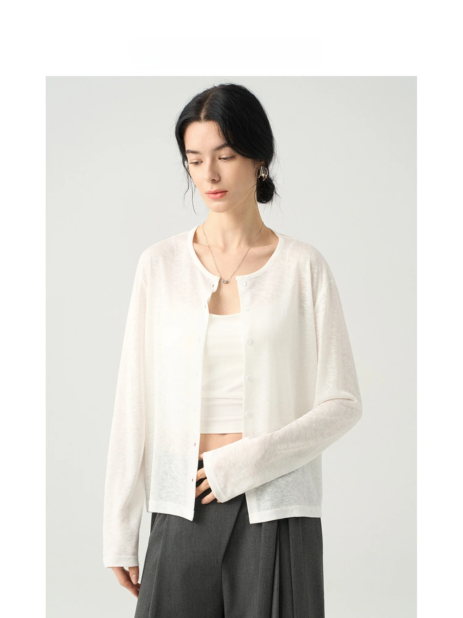 

Ruiqia Jie Qu Gentle Style Silk Long Sleeve round Neck Knitted Cardigan Women's Thin Sun Protection Outerwear Versatile Cover up