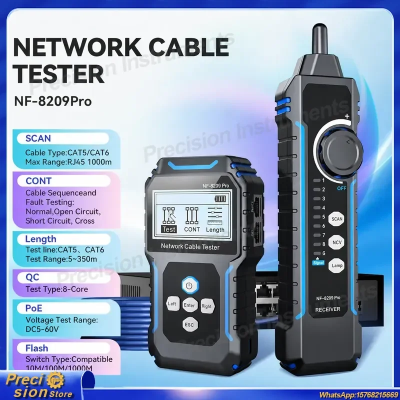 NF-8209Pro for Cable Tracker for RJ45 RJ11 Network Cable Tester for 5-350M Length Measurement for Anti-Interference