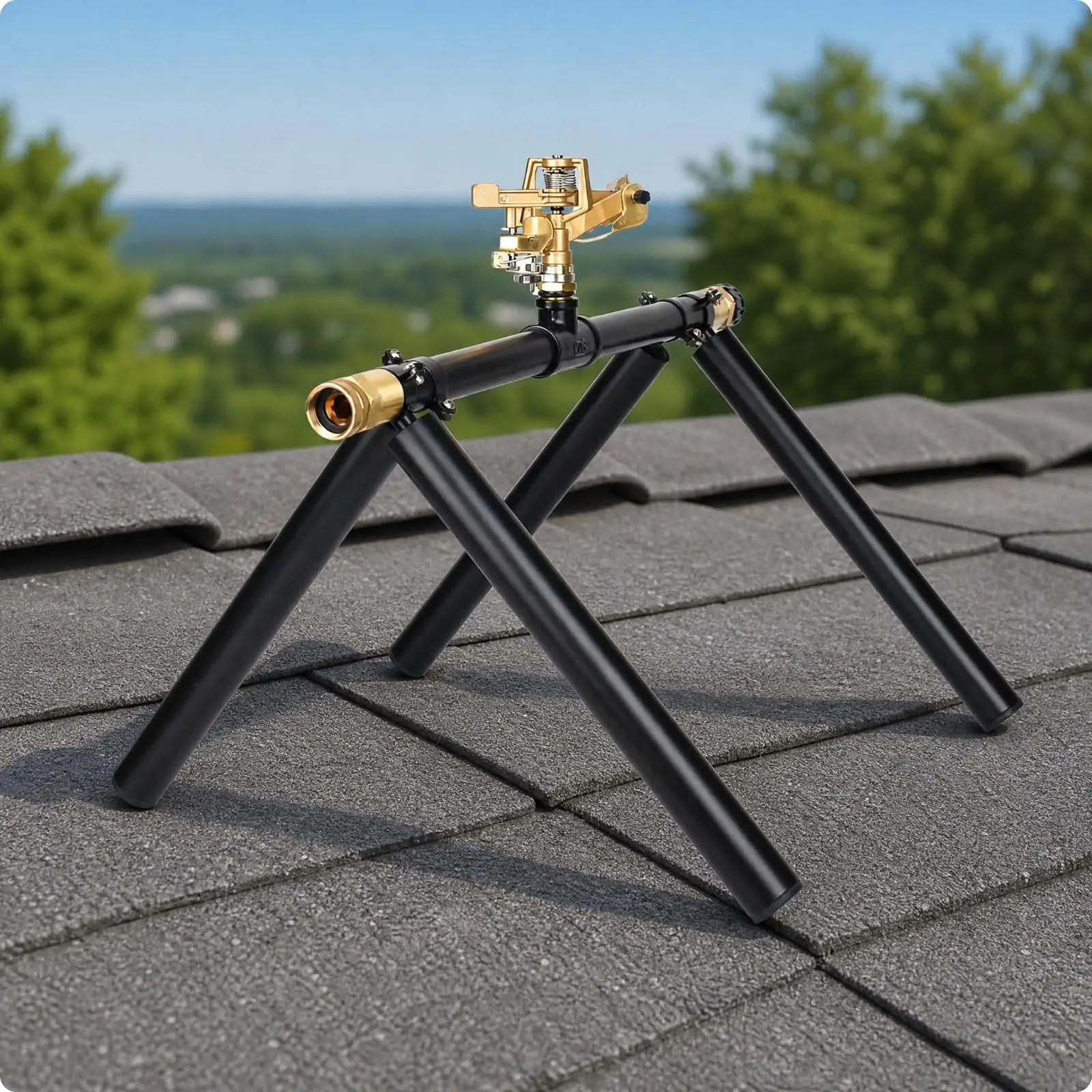 Freestanding Garden Irrigation Sprinkler Low-Profile Rotating Sprinkler with Brass Head for Garden Care, Rooftop Cooling