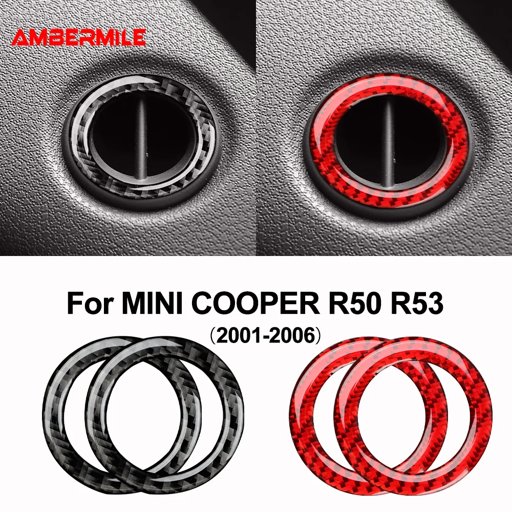 

AMBERMILE для Mini Cooper One R50 R53 2001-2006: наклейки на боковые дефлекторы воздуховодов приборной панели, мягкий карбон, 2 шт.