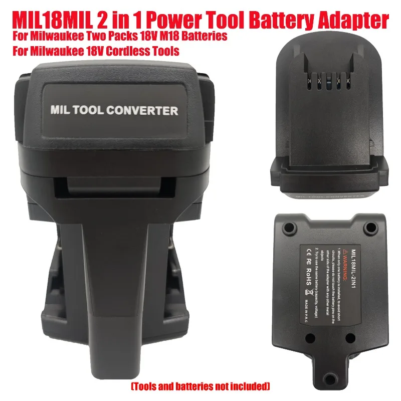

HAKSINKY MIL18MIL 2 in 1 Power Tool Battery Adapter for Milwaukee Two Packs 18V M18 Batteries for Milwaukee 18V Cordless Tools