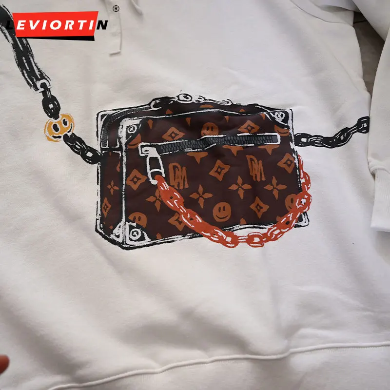 Autumn Men's Velvet Hoodie Sweatshirt Jacket Crossbody Bag Print Hip Hop Fleece Lined Sport Hooded Pullovers Unisex Streetwear