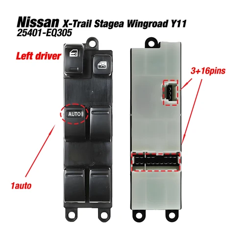 Imagen 2 del producto 25401-EQ305 25401-AL500 para NISSAN x-trail T30 Wingroad Patrol Stagea 1997-2017, interruptor de Control de elevador de ventana principal 25401EQ305