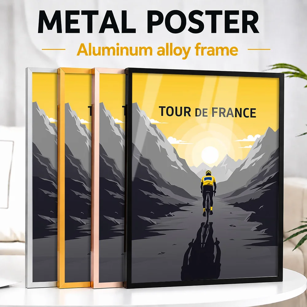 Tour De France Cycling Framed Metal Print Customized Photo Minimalist Journey Style Wall Art For Garage Premium Collector Gift