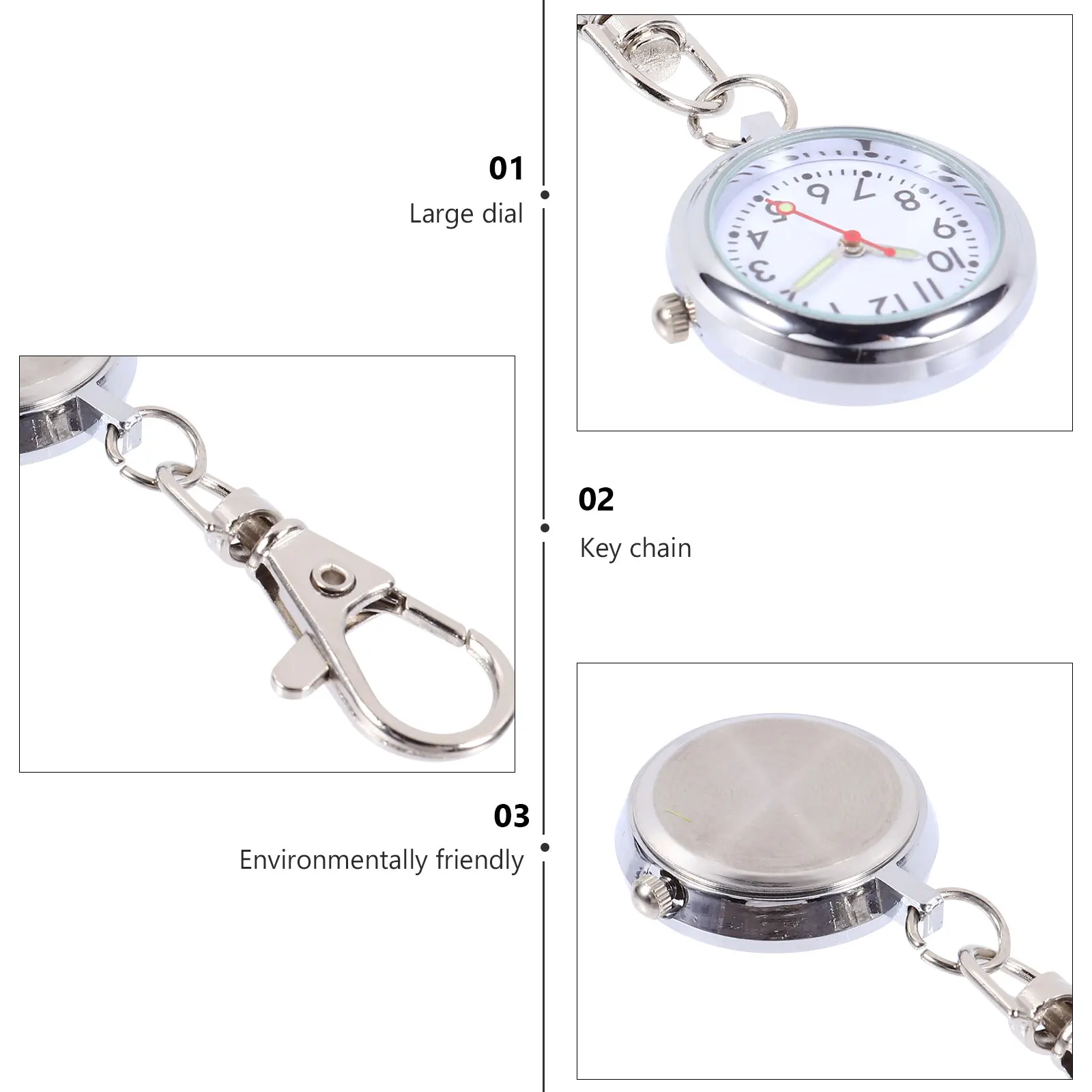 

Large Dial Pocket Watch Keychain Alloy Nurse Watch Vintage Key Ring Pendant for Lovers Doctors Nurses Hospital Use Durable Glass