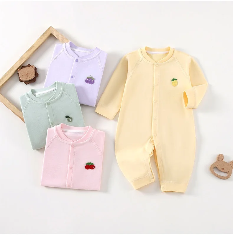 Spring Autumn Baby Fruit Romper Long Sleeve Solid One Piece for Newborn Boys Girls Skin Friendly Romper Daily Wear
