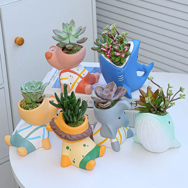 

Cartoon Animal Shape Resin Succulent Plant Pots Flowerpot Balcony Decorations Home Desktop Potted Flower Pot Plant Accessories