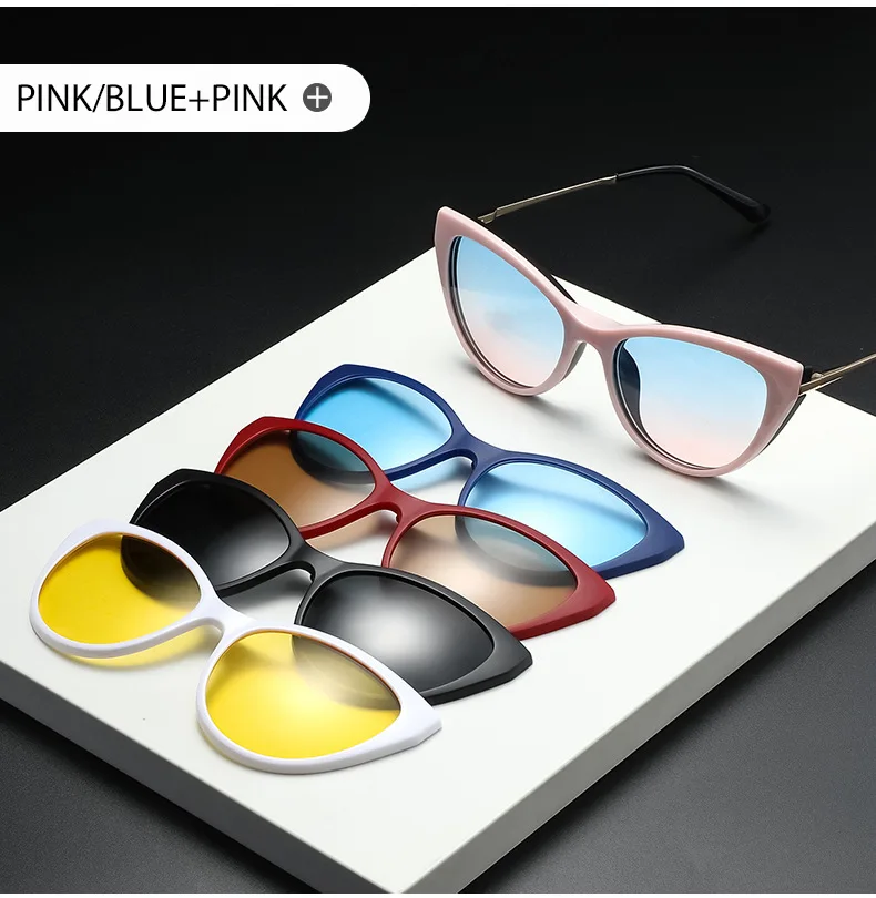 VCKA Katze Auge 5 + 1 Set Myopie Sonnenbrille Frauen Polarisierte Magnetische Gläser TR90 Clip-auf Rezept 1,61 1,67 custom-0.5 ~-10 – Detail 8