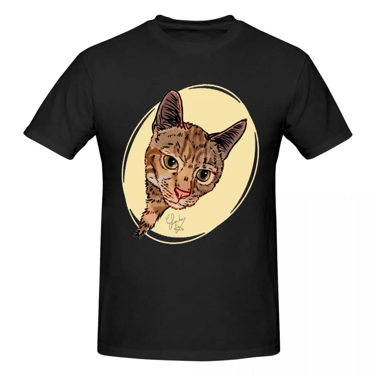 Looking Around The Corner Rescue Cat Men T-Shirt Classic Oversized T Shirts Men's O-Neck Cotton Tees Short Summer Male