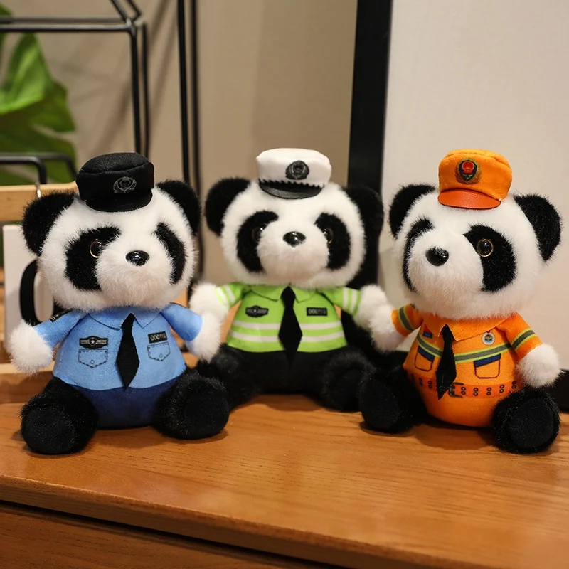 Polizei Panda Plüschtier Rucksack Anhänger Schlüsselanhänger Jungen Mädchen Spielzeug Schultasche Dekoration Geburtstagsgeschenk Niedlicher gefüllter Schlüsselanhänger