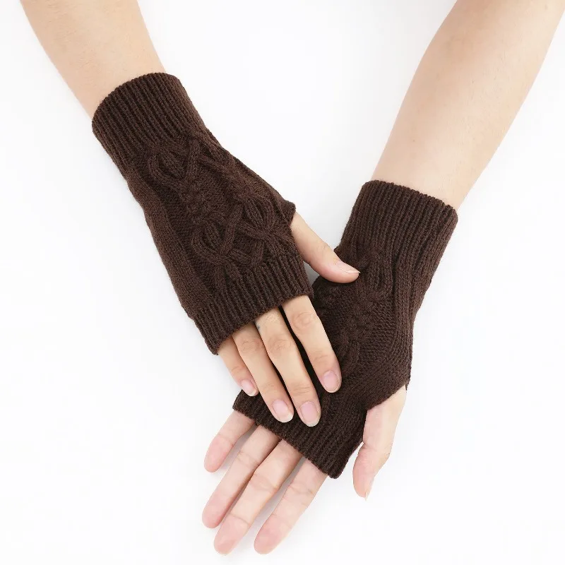 Women Long Fingerless Gloves Winter Thicken Mitten Twist Knitted Warmer Arm Sleeve Thin Casual Soft Fingerless Unisex Gloves