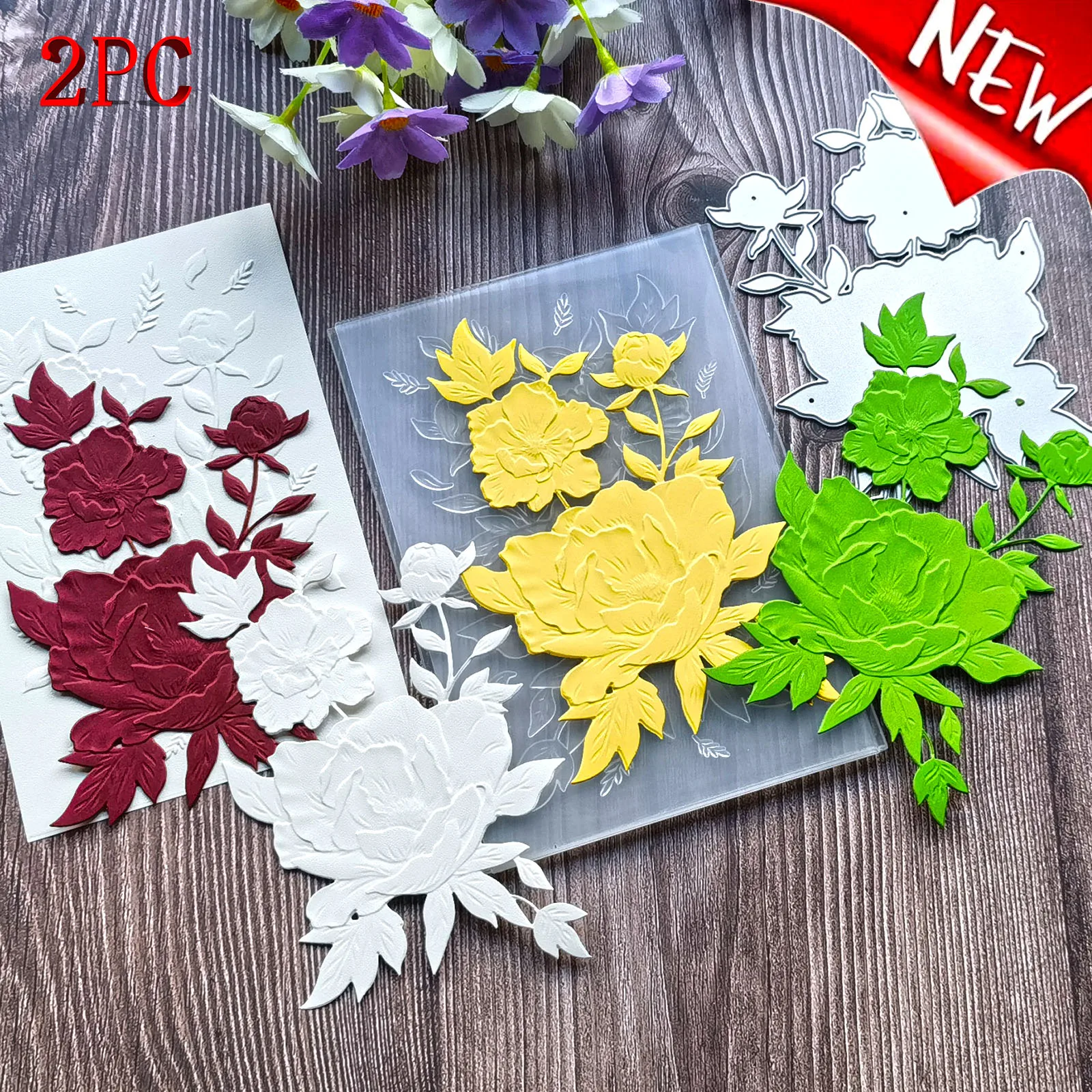 Stunning Gemini bouquet flower background design 3D relief folder and cutting mold 2-piece set, used for card making, scrapbook