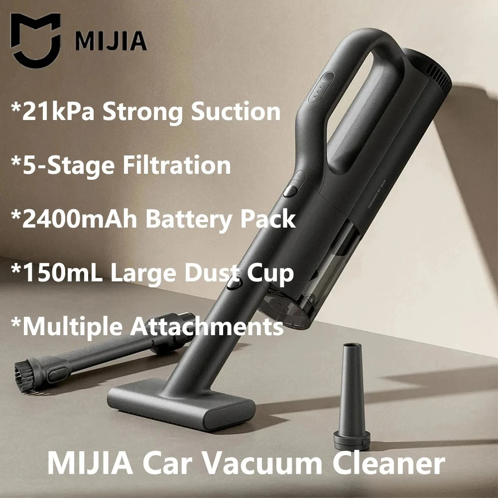 NUEVA Aspiradora para Auto MIJIA MJXCQ01QW, Succión  21kPa, Depósito  Polvo  150mL, Batería  2400mAh, Filtro Lavable