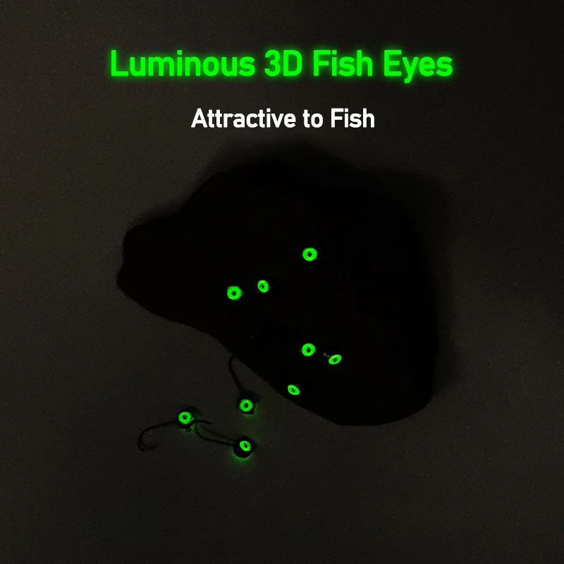 Tungsten Jig Head Hooks Luminous High Carbon Steel Fishing Hook 3D Eyes 1g 1.5g 2g 2.5g 3g 4g 5g for Soft Lure Salmon Bass