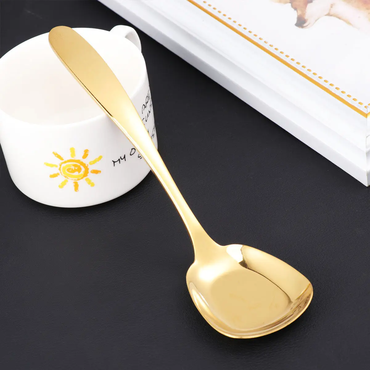 Golden Stainless Steel Dessert Spoon Elegant Flatware Set for Restaurant Home Party Formal Dining Tableware Cutlery Utensils
